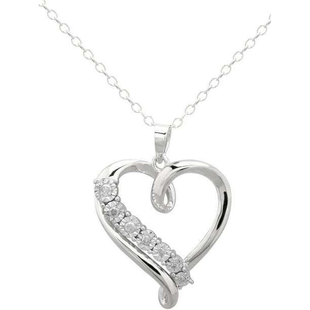 Diamond Swirl Heart Pendant Sterling Silver